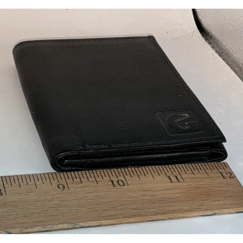 Genuine Leather Tri-fold Black ID Holder Photo Holder